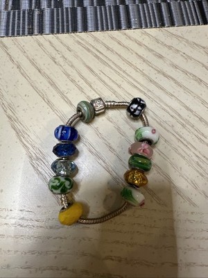 STERLING SILVER PANDORA SNAKE BRACELET WITH 12 CHARMS 8 INCH
