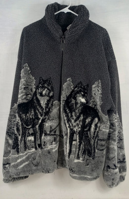 Vintage Timber Wolf Plush Gray Fleece Jacket Milton Funwear Made in Canada 2XL