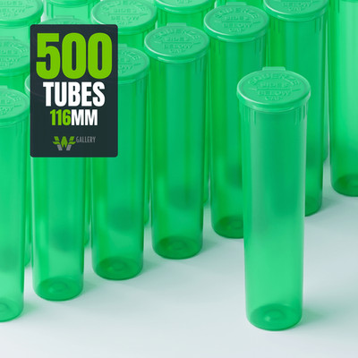 500 Translucent Green 116mm Pop Top Tubes - Airtight Smell Proof Containers