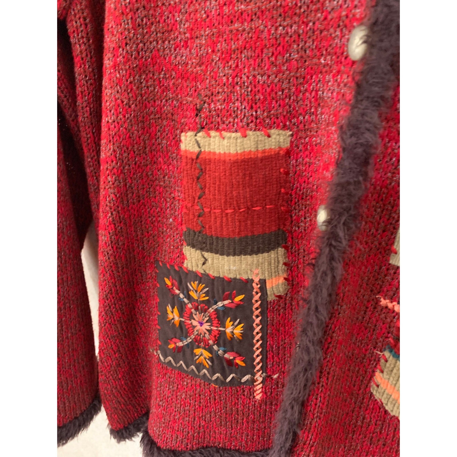 Napa Valley Red Patchwork Embroidered Cardigan Sw… - image 4