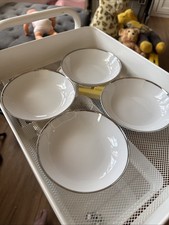 Harmony House Moderne 3545 Coupe 7.5" Soup Bowls (set of 4) White Silver Rim