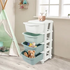 4 Tiers Drawer Plastic Storage Tower Chest Office Home Kitchen Rolling Organizer