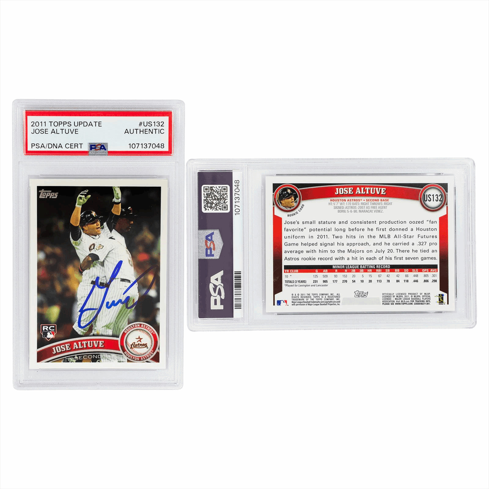 2011 Topps Update Jose Altuve #US132 PSA Authentic Auto view 3