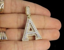 2 Ct Round Cut Simulated Diamond "A" Letter Pendant In 14K Yellow Gold Plated