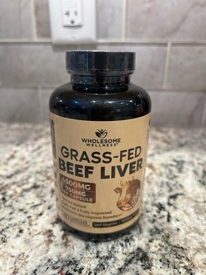 Wholesome Wellness Grass-Fed Beef Liver 750mg 180 Capsules Dietary Supplement