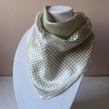 Vintage Echo Silk Blend Scarf, Sage Green Fine Check on Ivory, Japan, 27"