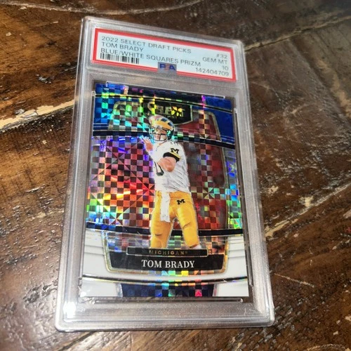 2022 SELECT DRAFT PICKS TOM BRADY BLUE AND WHITE SQUARES PRIZM PSA 10! /100