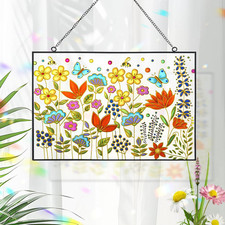 Stained Glass Window Hanging Suncatcher 12.6 Inch Colorful Wildflower Sun