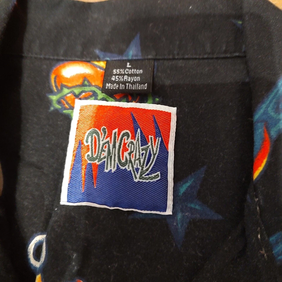 DemCrazy Shirt Men's Sz L Black Button Up Shirt Tattoos Ed Hardy Print - Image 3 of 4