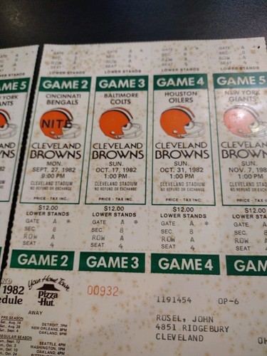1982 Season Tickets CLEVELAND BROWNS Full Tiket Bengals Colts Oilers Giants Rare - Picture 3 of 20
