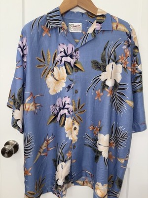 Thumbs Up Sportswear Hawaiian Shirt Blue Floral Aloha Button Front Men s XL