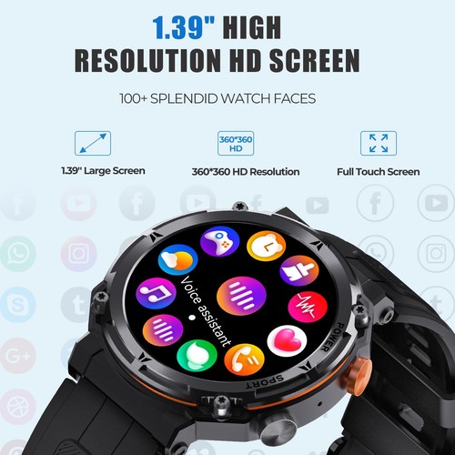 Android Smartwatch Herren Taktisch Militär Bluetooth Anruf Blutdruck-2025 - Bild 14 von 21