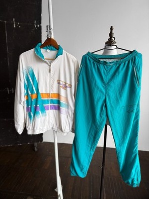 Crane Herren Vintage 90s Trainingsanzug Windbreaker Set Jacke Hose Retro Teal...