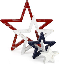 4Th of July Decorations Stars Set of 4, Red White Blue Decor, Patriotic Memorial