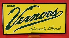 Rare Drink Vernors Deliciously Different Embossed Metal Sign 36 Inches Wide