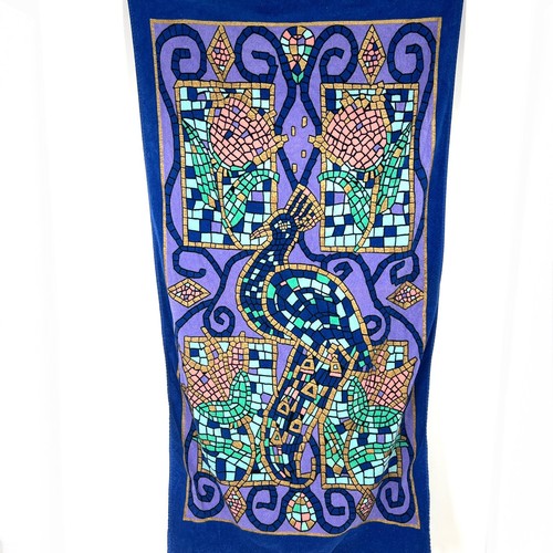 Vintage Franco Brazil Mosaic Stained Glass Print Cotton Beach Towel Peacock #2