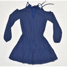 Michael Kors Women Fit & Flare Dress Long Sleeve Polka Dot Polyester Blue Sz XXS