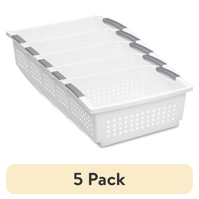 (5 pack)Large Stacking Basket, Open Plastic Bin, Space Saving Organizers, White