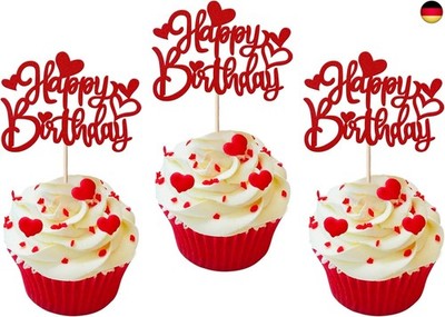 30 Stück Love Heart Happy Birthday Cupcake Topper Glitter Sweet Love 