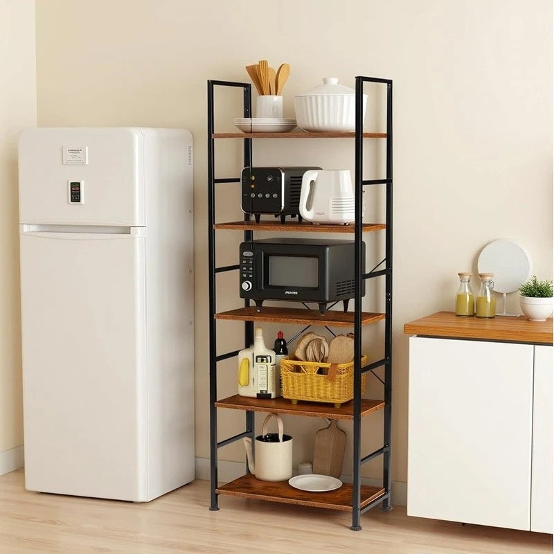 Industrial Bookshelf Rustic Wood and Metal Bookcase with Open Shelves 5-Tier - Image 4 of 4