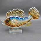 Vintage GCA Art Glass Murano Style Fish Blown Glass Hand Blown 9" Silver Fleck