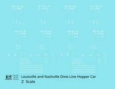 K4 Z Scale Decals Louisville and Nashville Hopper Car White Roman Dixie Line