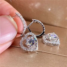 Elegant Silver Plated Drop Earing Heart Cubic Zirconia Women Jewelry Lab-Created