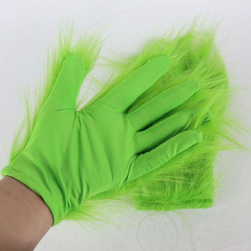 Pair Adult Christmas Green Grinch Plush Gloves Cosplay Costume Hand Xmas Decor - Picture 8 of 11