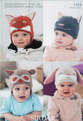 Sirdar Strickanleitung für Mützen und Helme für Katze, Fuchs, Hase und Eule.