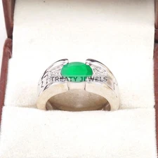 Emerald Oval Cut Gemstone With 925 Sterling Silver Ring For Men's #B51