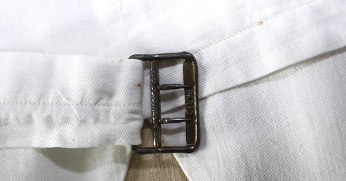 French Early 20th Antique White Honeycomb Striped Cotton Tailored Vest Size M - Picture 8 of 9