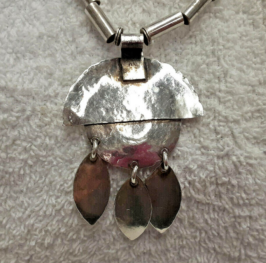 Handmade Solid Silver Beaded Necklace w/Pendant &… - image 7