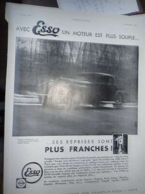 Bugatti empfiehlt ESSO Auto + TENOR CICCA Reklame Papier ILLUSTRATION 1932