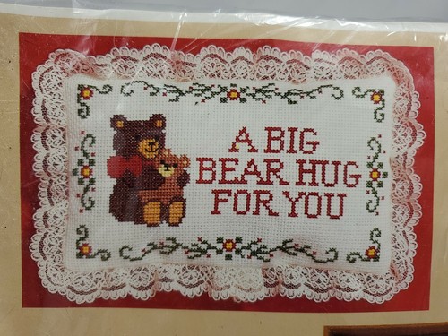 Creative Circle Stitchery Kit - 2411- Bear Hug Cross Stitch Pillow Kit- 8" x 10"