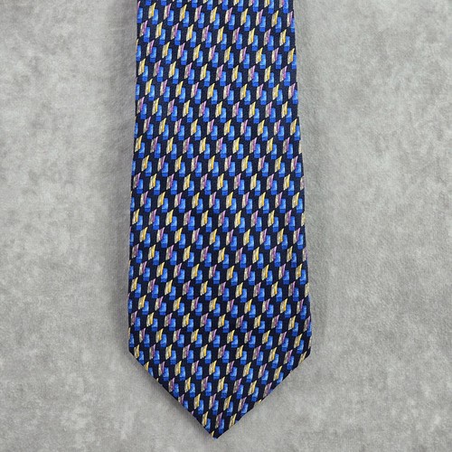 Barneys New York Blue Yellow Geometric Repp 100% Silk Italy Men's Neck Tie NWOT - 第 1/6 張圖片
