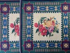 Floral Spray Geometric Border Lot of 2 Tapestry Woven Square Pillow Panels 18"