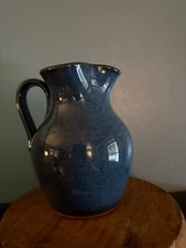 Jugtown 1994 Speckled Blue Clay Pottery Pitcher Creamer 5 inch