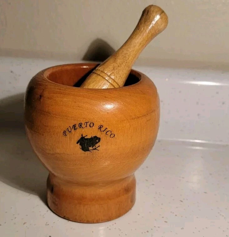 VINTAGE HANDMADE WOODEN MORTAR & PESTLE PRIMITIVE KITCHEN TOOL PUERTO RICO