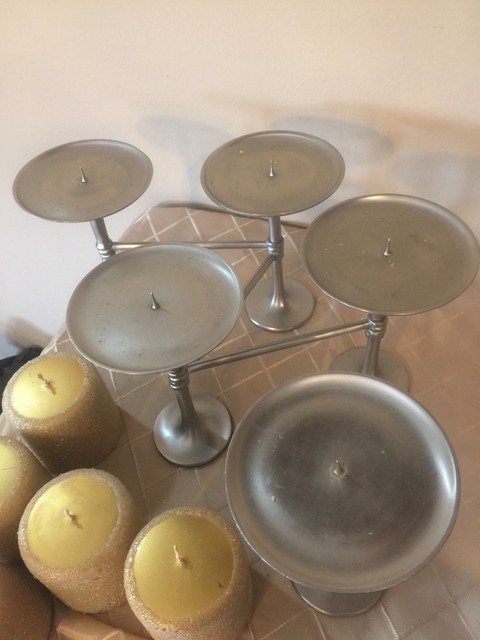 Pottery Barn Silver 5 Pillar Candle Holder Adjustable Candle