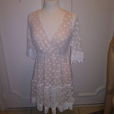 SHEIN sheer cream dots and lace over beige full mini sz US6