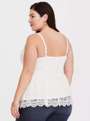 Torrid Solid Ivory White Lace V-Neck Sleeveless Babydoll Cami Top Blouse Sz 0X - Picture 2 of 9