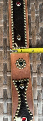 Unisex Brown Vintage Hair On Leather Studded Belt Size Med Unbranded 8/9 Oz 34 - Picture 4 of 13