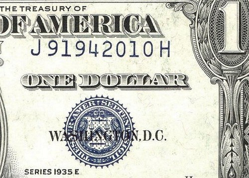 1935e $1 SILVER CERTIFICATE MINOR SHIFTING ERROR J91942010H BIRTHYEAR ****2010