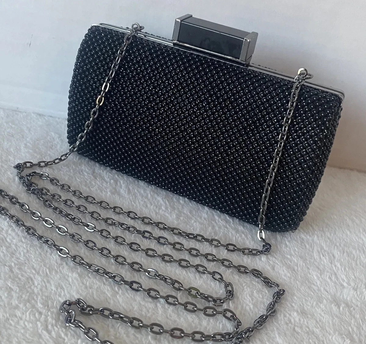Jessica McClintock Shoulder Crossbody Clutch Bag Purse Black Beaded Evening  Y2k | eBay
