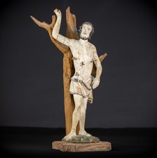 Saint Sebastian Wooden Sculpture | 1700s Antique St Martyr Wood Statue | 17.9?_