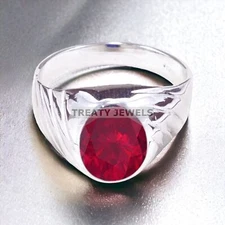 Ruby Oval Cut Gemstone With 925 Sterling Silver Ring For Men's #A509 *