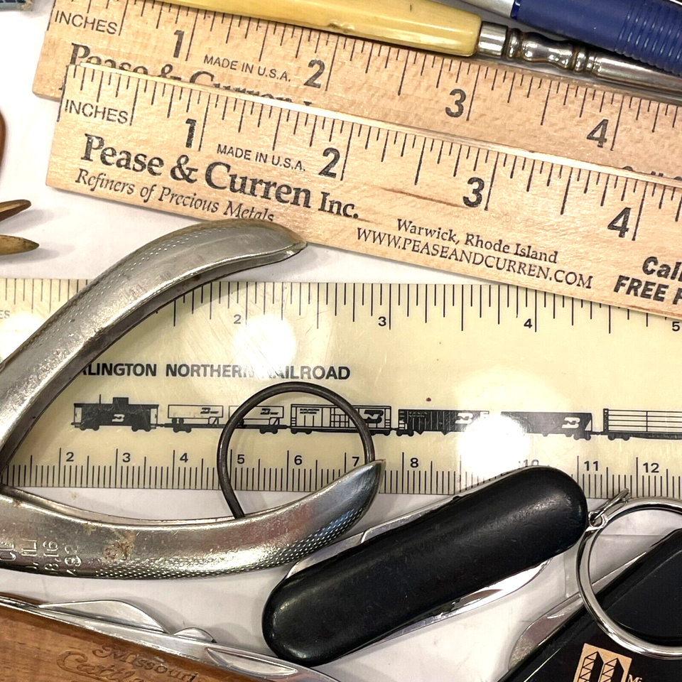Junk Drawer Lot Pen Knives Punch Rulers Playing Cards Bookmark Pocket ...