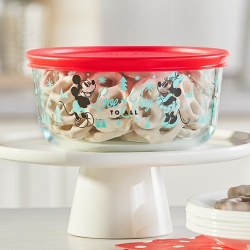 Mickey Minnie Mouse Christmas Decorated Glass Food Storage Snack Container Bowl - Picture 9 of 19