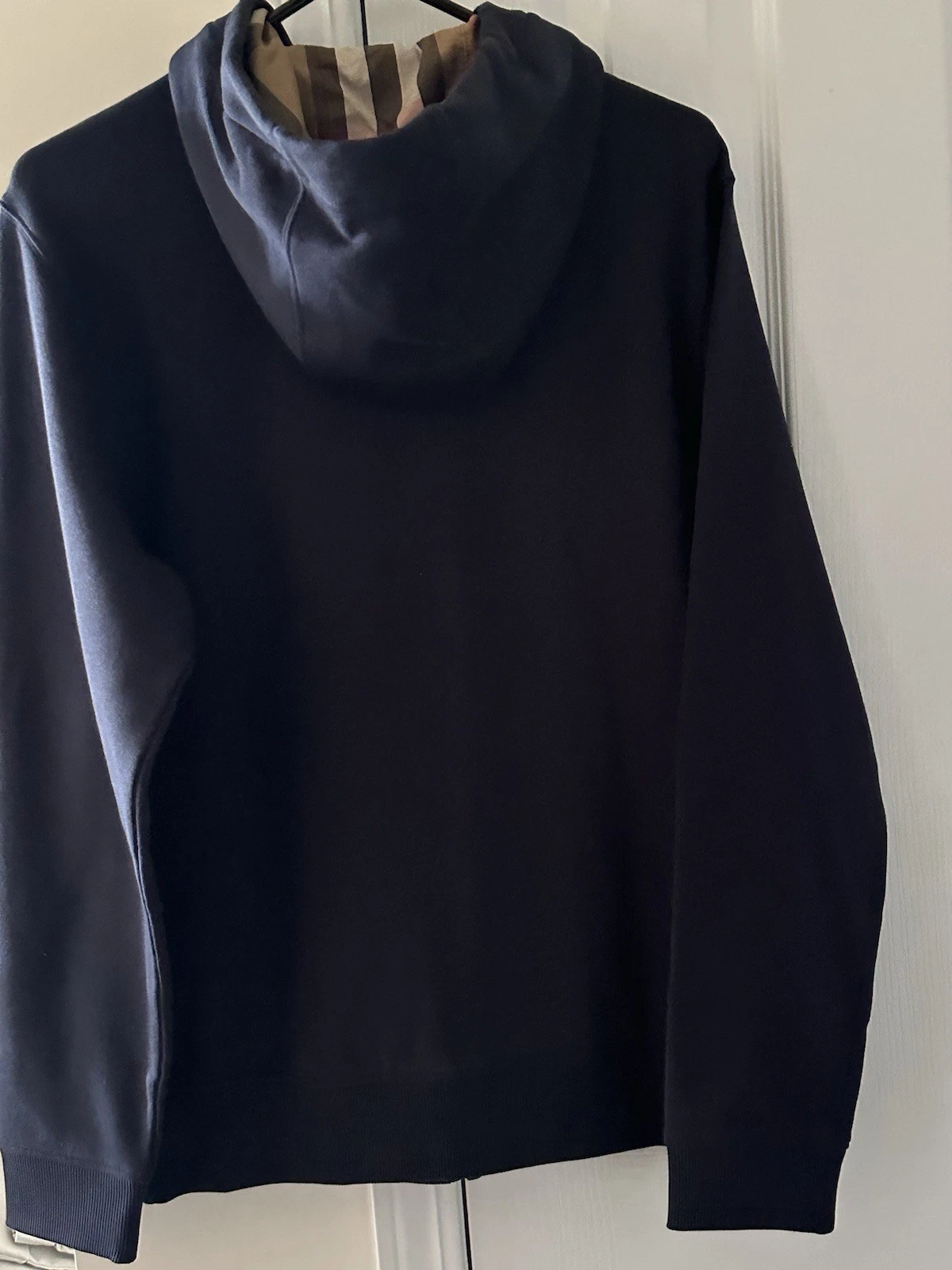 BURBERRY FELPA CON CAPPUCCIO ZIP BLU NAVY LOGO RICAMATO HOVE CHECK AUTENTICA NUOVA con ETICHETTE