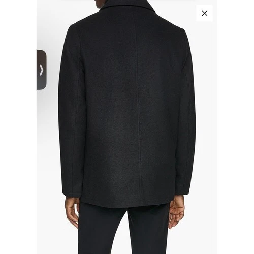 Kenneth Cole Reaction Mens Peacoat Jacket M Black Double Breasted Knit Bib Coat image 2